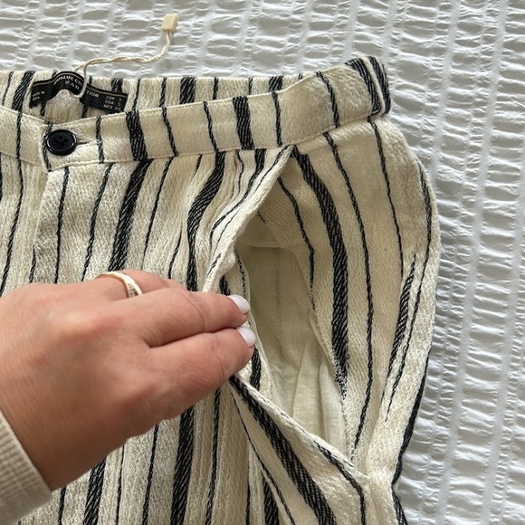 Zara TRF Womens Cotton Pants Cream Black Striped High Waisted Trousers Sz S New - Picture 6 of 17